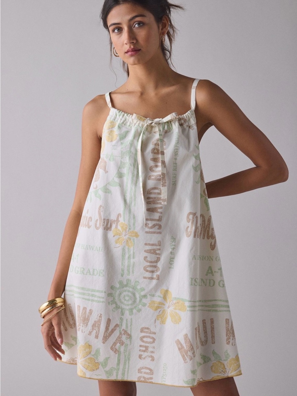 BDG Cream Floral Print Sundress with Taupe & Sage Accents